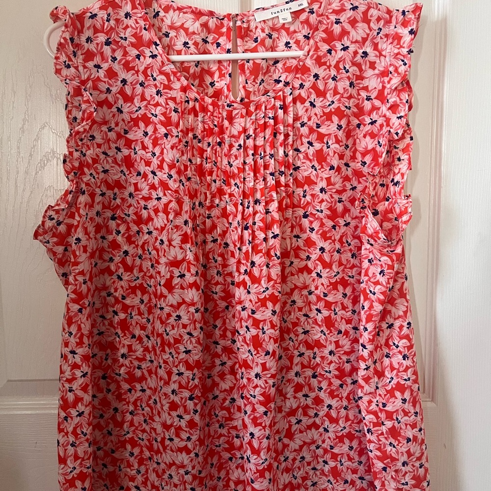 Thread & Supply Coral Floral Pleated Ruffle Blouse